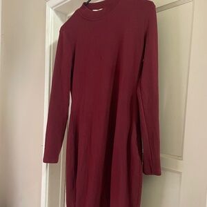 Burgundy Long Sleeve Maternity Dress